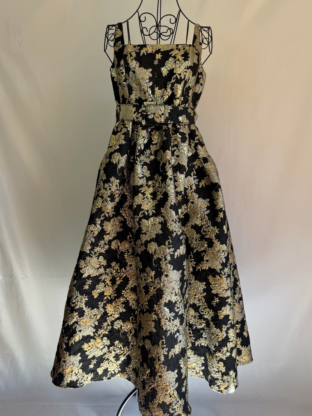 ANTONIO MELANI Black and Gold Floral Brocade Dress
